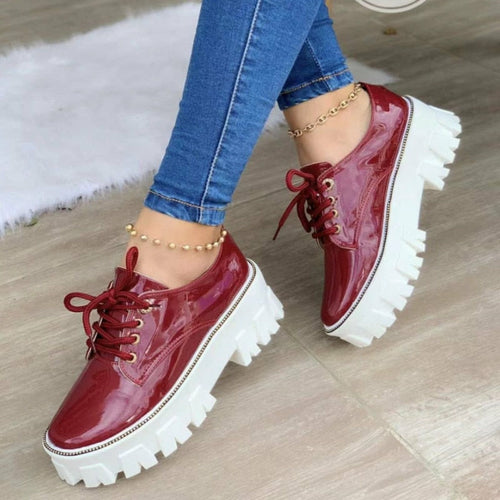 Platform Oxford Shoes – Women's Thick Heel Lace-Up Oxfords