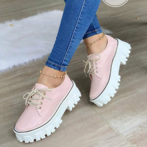 Platform Oxford Shoes – Women's Thick Heel Lace-Up Oxfords