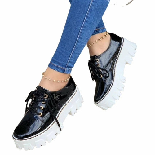 Platform Oxford Shoes – Women's Thick Heel Lace-Up Oxfords