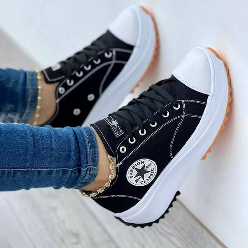 Patterned Canvas Sneakers – Women's Lace-Up Casual Trainers