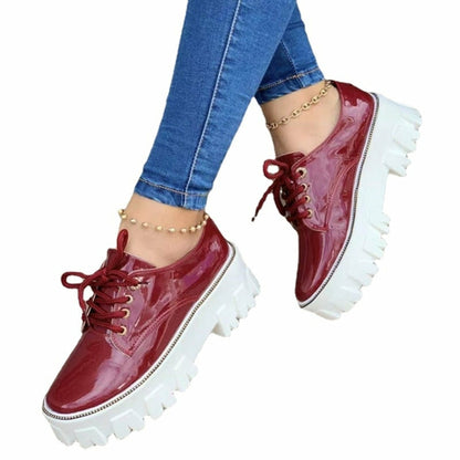 Platform Oxford Shoes – Women's Thick Heel Lace-Up Oxfords