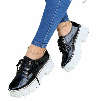 Platform Oxford Shoes – Women's Thick Heel Lace-Up Oxfords